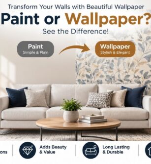 Modern living room showcasing professional wallpaper installation in Sacramento, CA, comparing wallpaper and paint for stylish home interior design.